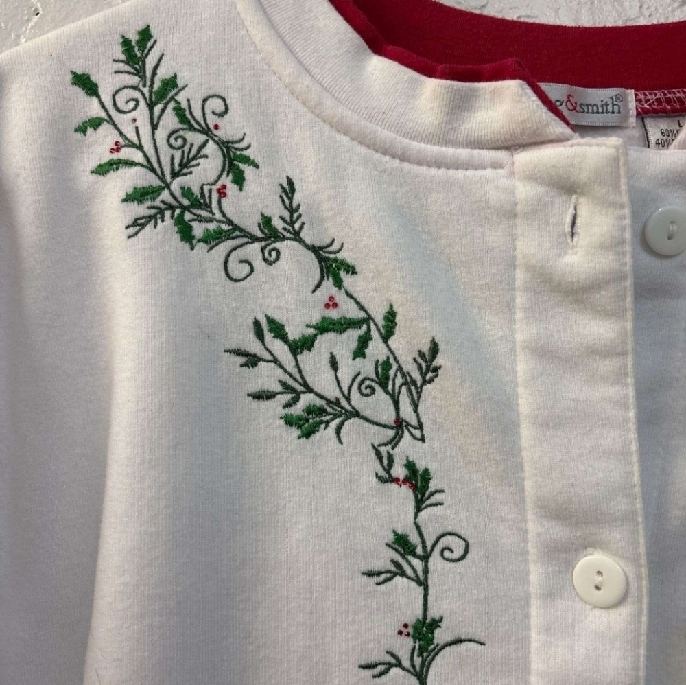 Hasting & Smith Women's Holly Green Button Down Embroidered Sweater Christmas - Picture 2 of 6